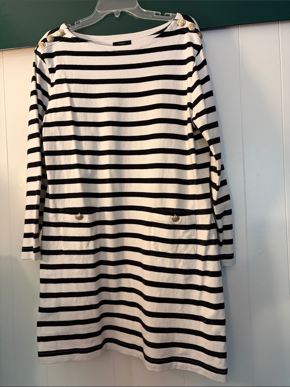 J. Crew Striped Mariner Cloth ShirtDress with Gold Crest Buttons NWOT